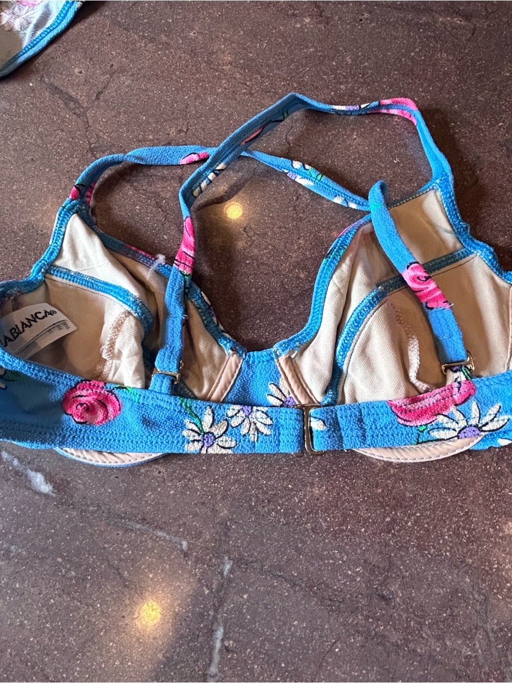 RAREVintage Jantzen Blue Floral Underwire 2 piece Set with Pink Roses from 1996 - Picture 6 of 13